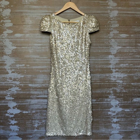Rachel Gilbert Gold Sequin Dress Sheath Event Cocktail Wedding Formal Womens S - Picture 1 of 7